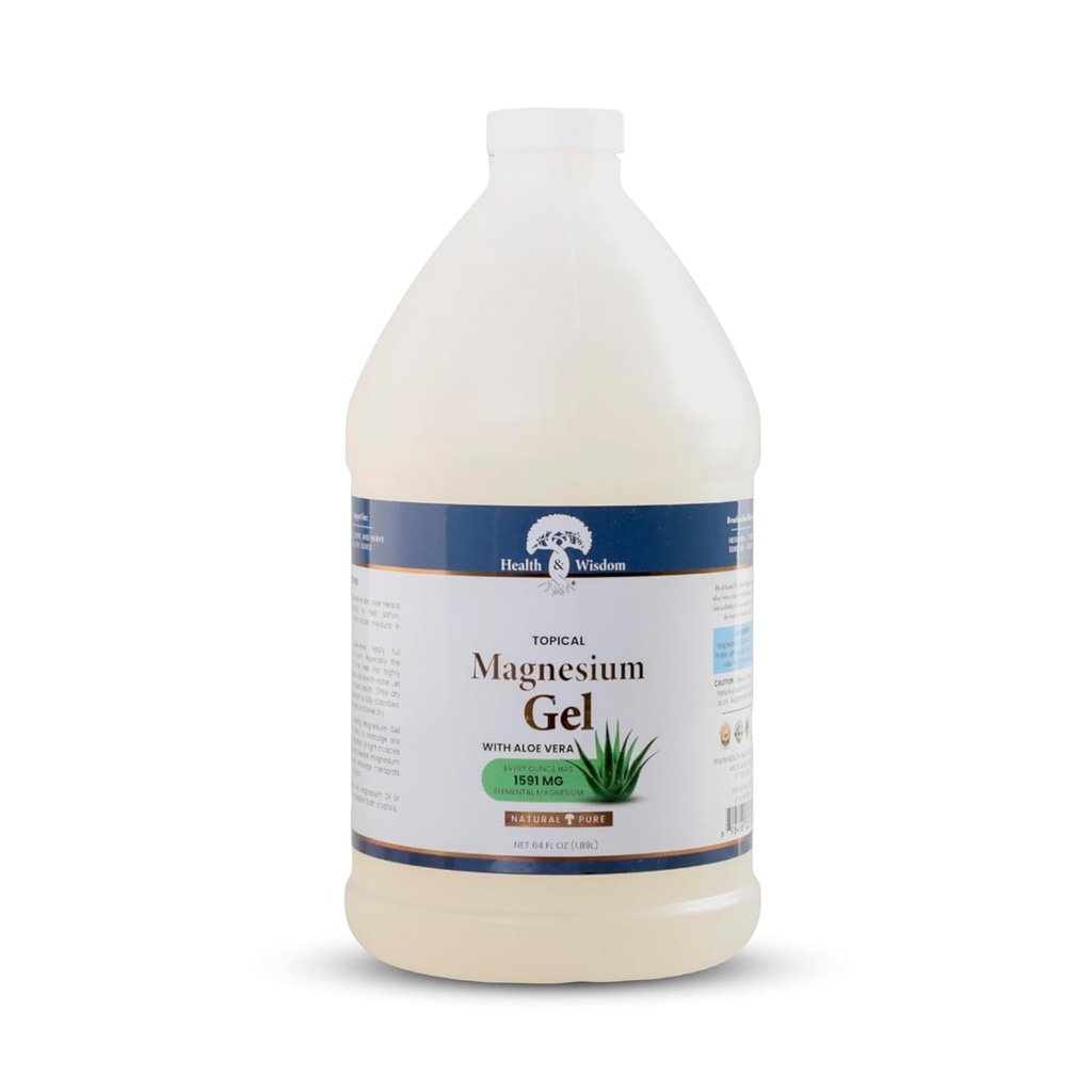 Gezondheid en Wijsheid Pure Magnesium Gel met Zeewier Extract en Aloë Vera - Topical Muscle & Joint Relief- Natuurlijke en zuivere huid & Scalp Moisturizing - Enhanced Absorptie - 64 Fl oz