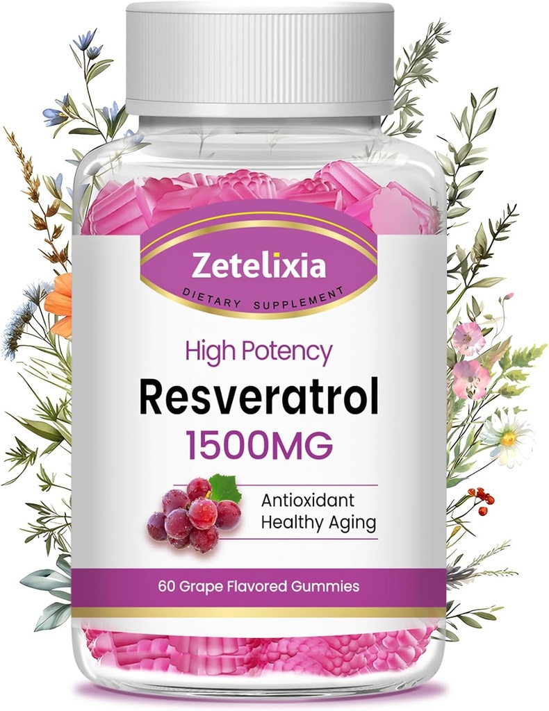 Suikervrije Resveratrol Gummies - Hoge zuiverheid Resveratrol Supplement voor antioxidant, gezonde veroudering, huid, hersenen, biologisch - 60 Gummies
