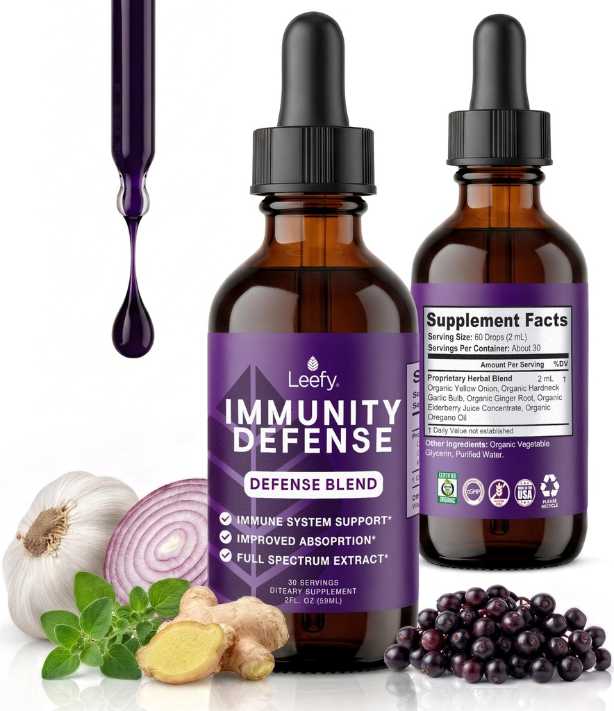 Leefy Organics Immunity Defense Blend - Organic Immune Support Supplement, Fast Absorbing Immunity Supplement, Immunity Boosters for Adults, Immunity Booster, Immunity Boost - 2 Oz