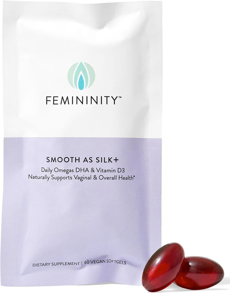Feminity Smooth as Silk+ 30-Day Refill for Vaginal Dryness (60 Softgels) Blend of Sea Buckthorn Oil, Vitamin D3 and Plant Based Omega-3 DHA