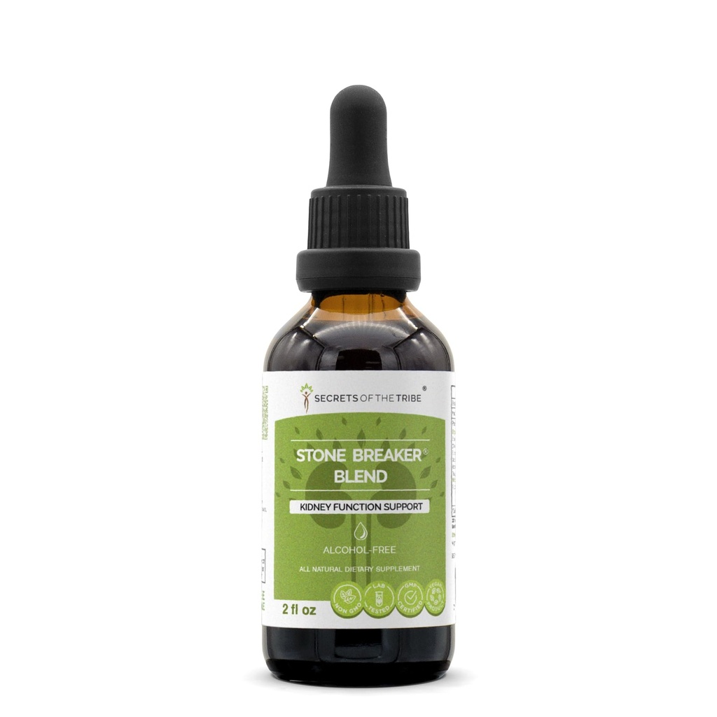 Geheimen van de Tribe Stone Breaker Blend Alcohol-Free Extract, Stonebreaker, Burdock, Yucca, Goldenrod, Horsetail,Tribulus. Glyceriet Tinctuur, Nierfunctie Ondersteuning (2 fl oz)