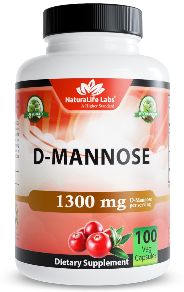NaturaLife Labs Biologische D-Mannose 1300 mg met Biologische Cranberry Extract 100 mg per Serving 