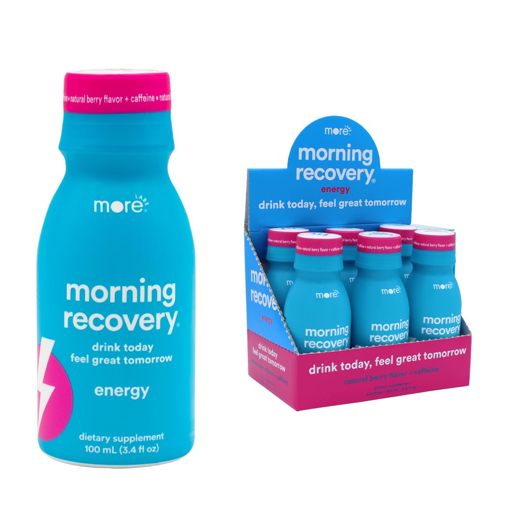 Ochtendherstel, Elektrolyt met Energie, Melkdistel Drank Eigen Formulatie te Hydrateren tijdens het drinken, Zeer Oplosbare vloeibare DHM, Niet GGO, Veganistisch, Glutenvrije, Berry, Pack van 6