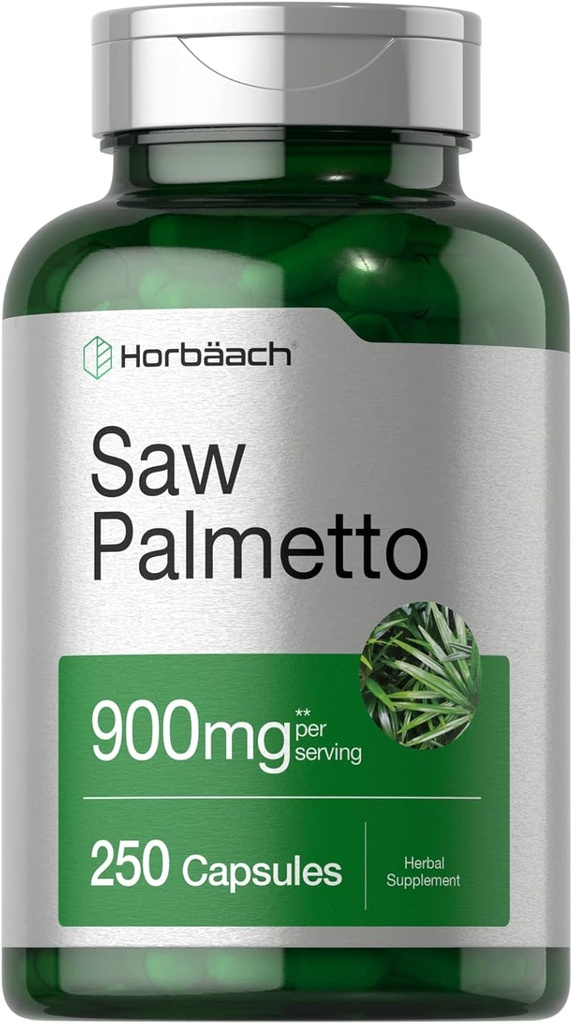 Horbäach Saw Palmetto Extract | 900mg | 250 Capsules | Non-GMO and Gluten Free Formula | Traditional Herb Supplement