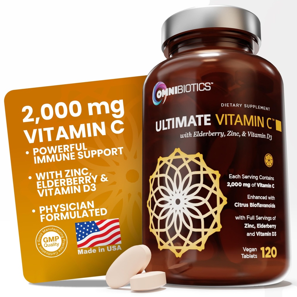 OmniBiotics Ultimate Vitamin C Supplement 2000mg met zink, vlierbessenextract en D3