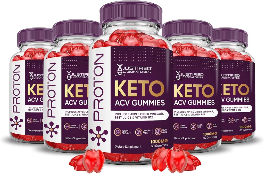 Justified Laboratories (5 Pack Proton Protein Keto ACV Gummies Advanced Formula 1000MG Proton Boost Geformuleerd met Granaatappel Beet Juice Powder B12 Vegan Non GMO 300 Gummys