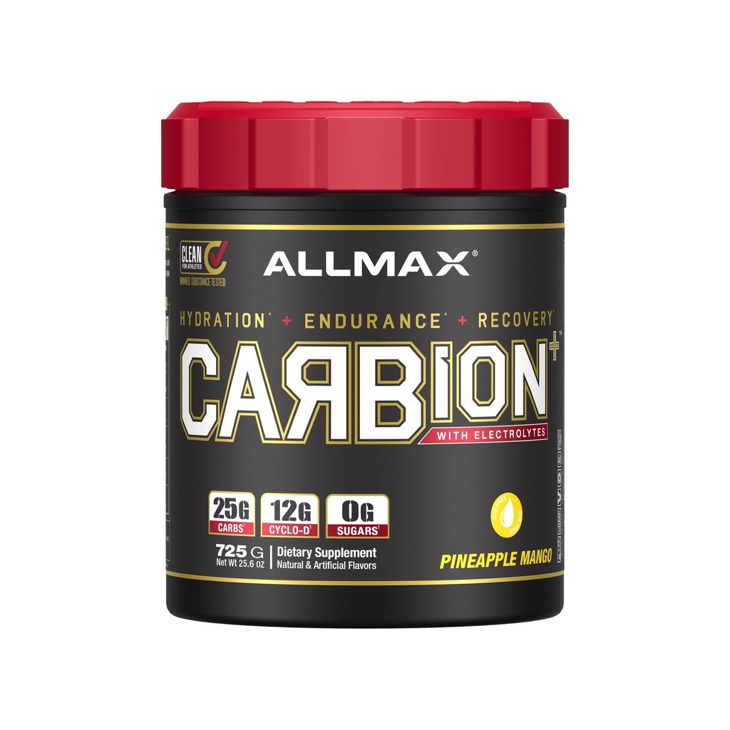AllMAX Nutrition - CARBION+ Supplément d'hydratation d'entraînement avec électrolytes, soutient l'endurance, la récupération et la performance d'exercice, sans gluten et végétalien, mangue ananas, 25 portions
