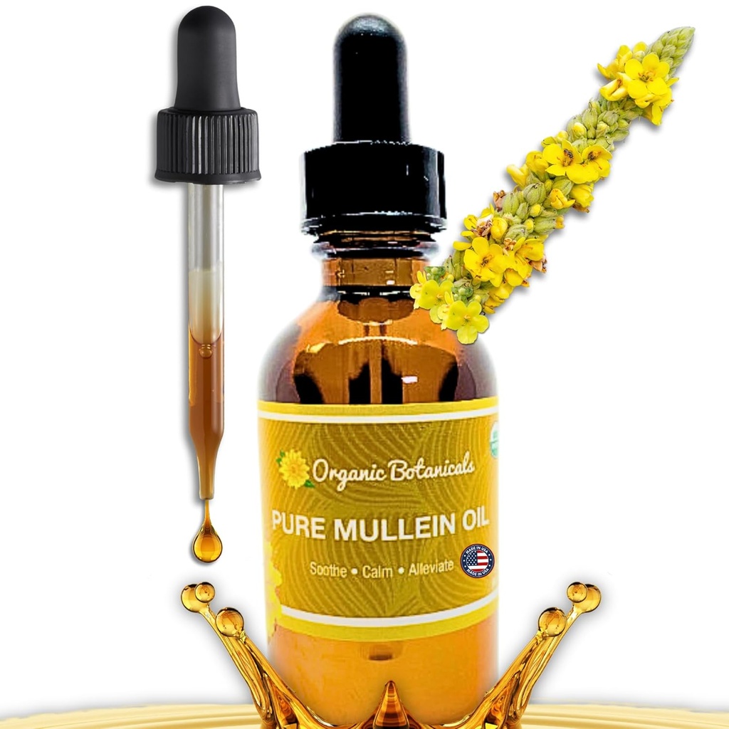 Pure Organic Mullein Oil - Biologische Mullein ooroliedruppels - Natuurlijke oorverzorgingsoplossing voor oorpijn, Tinnitus en Kids - Herbal Mullein Extract Liquid for Soothing Relief (2 oz)