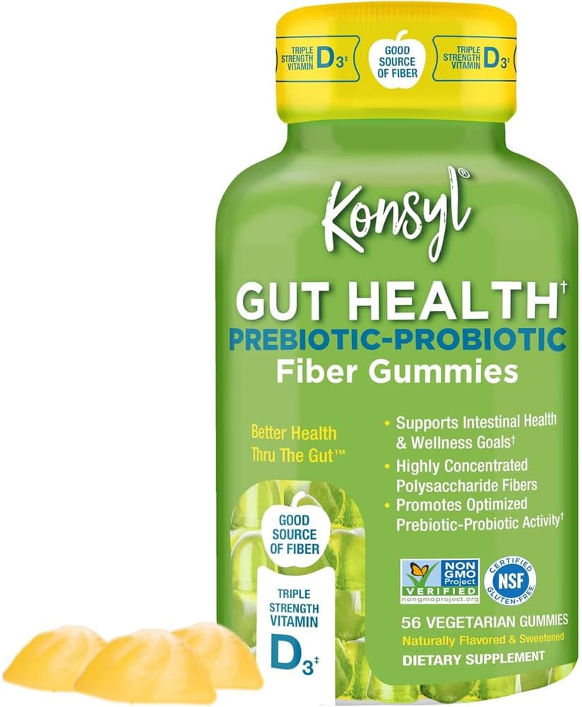Konsyl Gut Health Prebiotic - Probiotic Fiber Gummies - Helpt ondersteuning spijsverteringsgezondheid+ - Vegetarische vezel supplement Gummies voor volwassenen- 56 Tellen