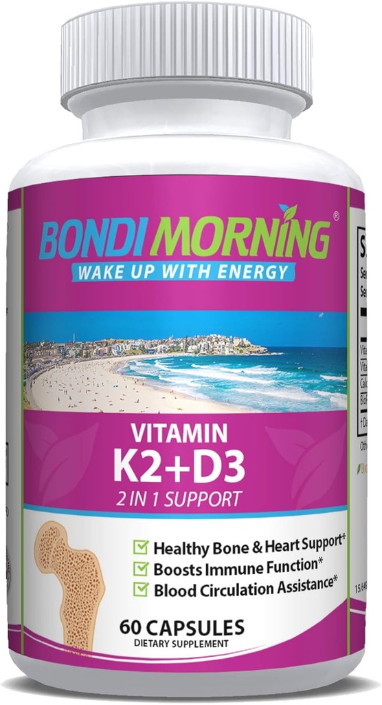 Vitamine K2 + D3 Supplement for Bone & Heart Health - High Potency 5000IU Vitamine D3 & 100mg Vitamine K2 (MK7) Capsules for Optimal Calcium Absorptie - 60 Vegan Capsules