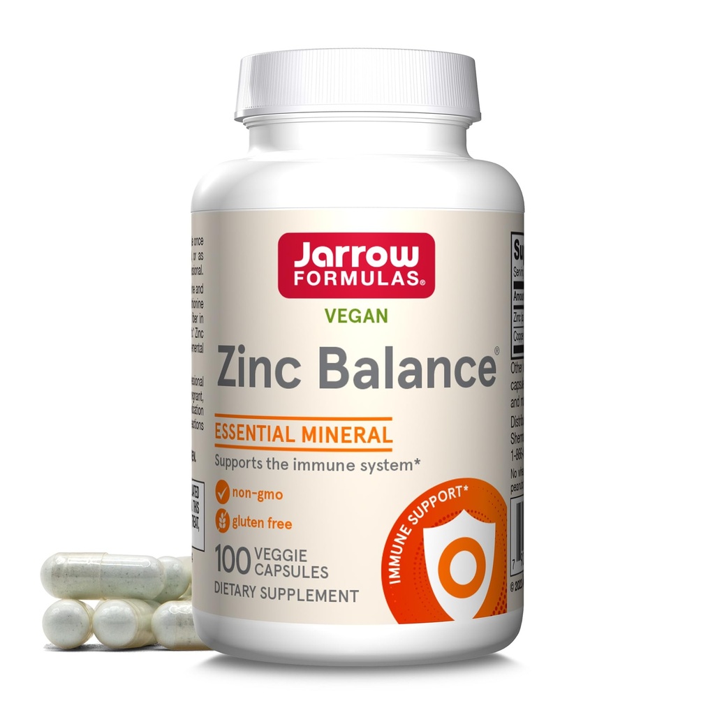 Jarrow Formules Zinkbalans 15 mg - 100 porties (Veggie Caps) - Zink met koper - Essentiële Mineralen voor Immuun Systeem Ondersteuning - Immuun Ondersteuning Supplement - Glutenvrij Koper Supplement, Veganistisch
