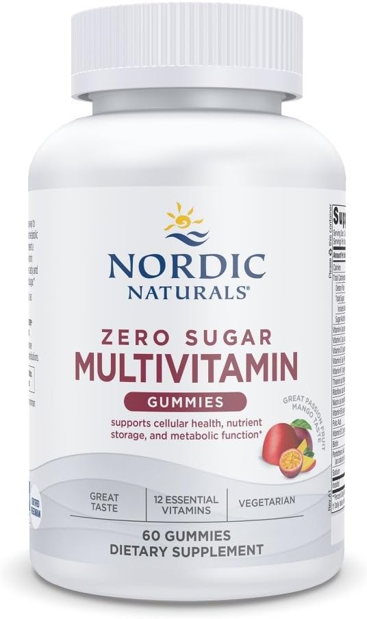 Nordic Naturals Zero Sugar Multi Gummies - Supplément Végétarien Multivitamine - Mangue de Fruit Passionné - 60 Gummies à base de Pectine - 12 Vitamines essentielles pour les adultes - Non-OGM - 30 portions
