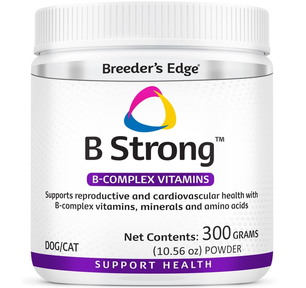 Breeder’s Edge B Strong Powder, B-Complex Vitamin Supplement for Dogs and Cats, Supports Reproductive Health, Promotes Normal Heat Cycles, and Helps Maintain Energy, 300g