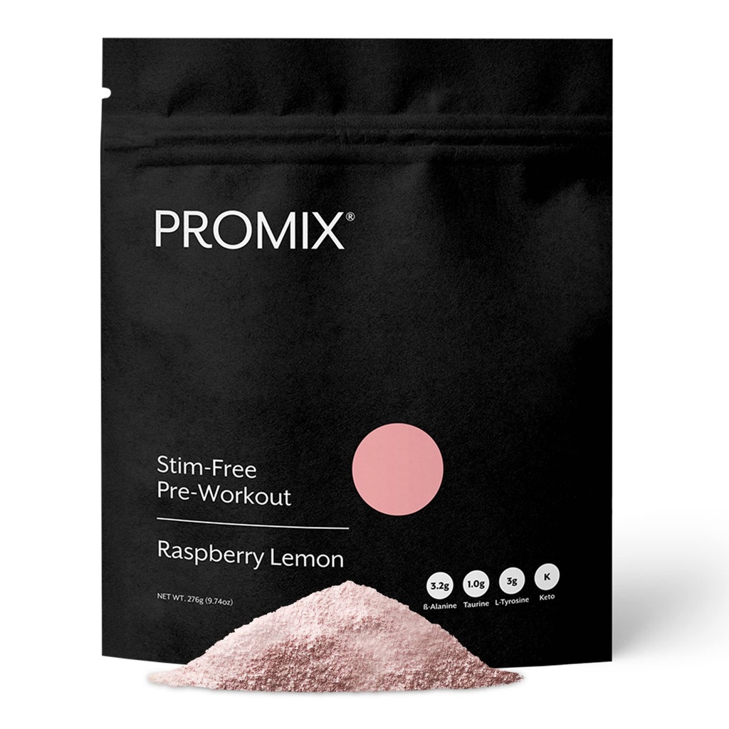 ProMix Nutrition Stim-Free Pre-Workout Powder, Raspberry Lemon - 274g - Maximize Focus, Energy & Performance - Vitamin B12, Taurine, Beta-Alanine & L-Tyrosine - 30 porties (pakket van 1)