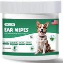 Hondenoorreiniger Wipes 100 Tellen, Voorzichtig pH Balanced voor oor was, Odor & Itch Relief, Hypoallergeen Alcoholvrij met Aloë Vera, Veilig voor puppyoren