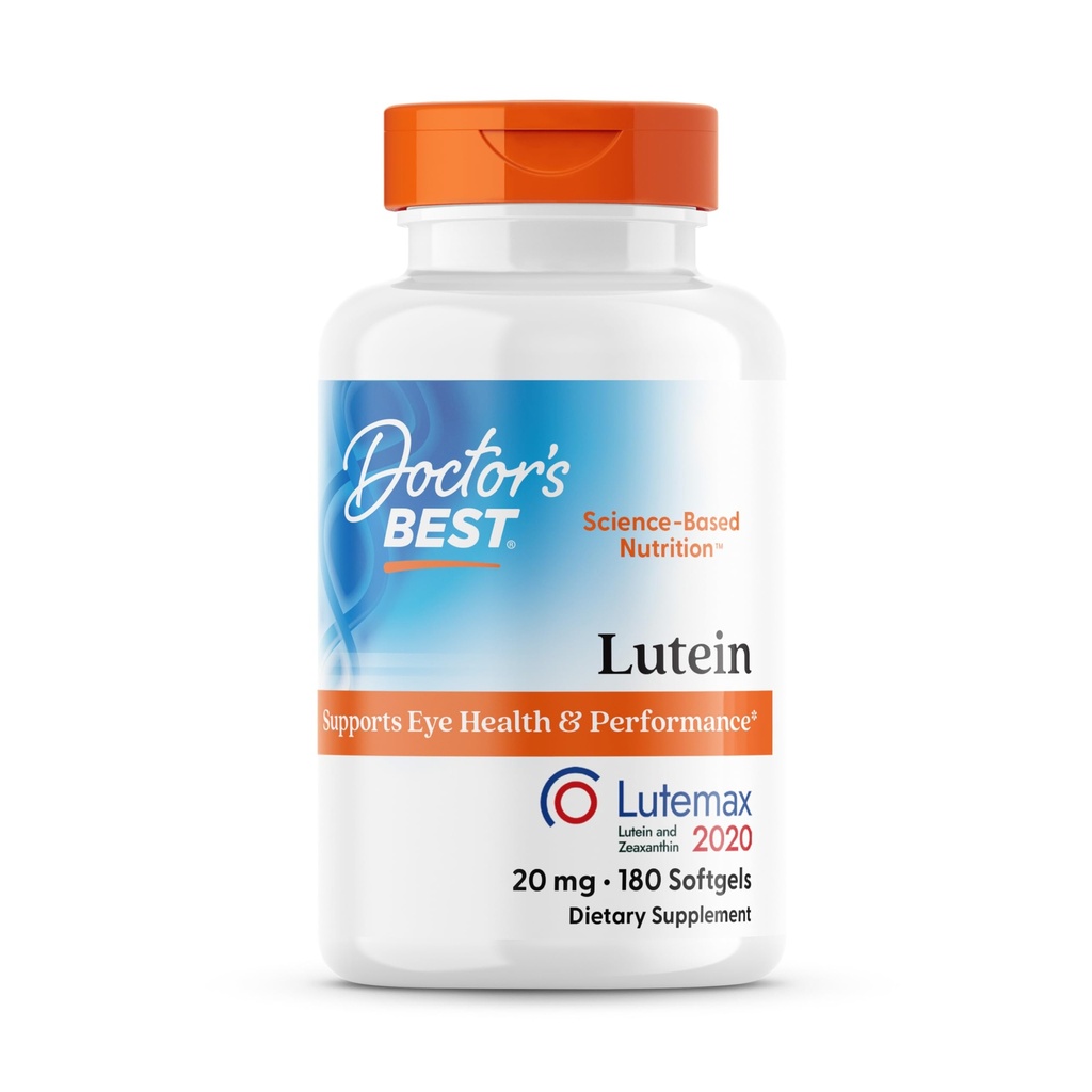 Doctor's Best Lutein Supplement 20mg with Zeaxanthin - Lutein for Eyes, Eye Health Vitamins for Men & Women, Vision and Macular Health Support, Lutemax 2020 Marigold Flower Extract - 180 Softgels