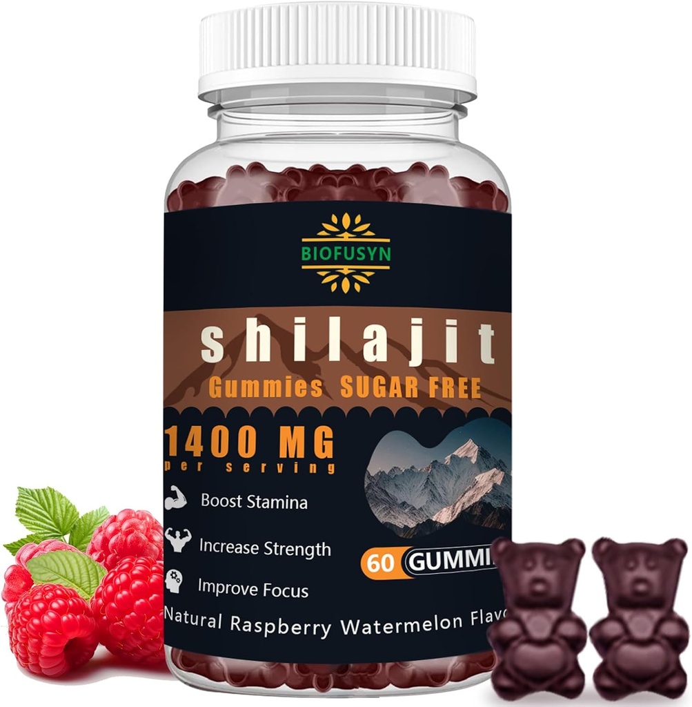 Shilajit Gummies for Men & Women - 1400mg, Pure Himalaya Supplement, High in Minerals & Fulvic Acid, Energy, Brain, Immunity Boost, Raspberry Watermeloen smaak