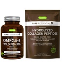 Hoge Absorptie Omega-3 Wilde Visolie 1360mg & Geavanceerde Gehydrolyseerde Collageen Peptides Bundle, 1000mg EPA & DHA met Astaxanthine & 100% Gras Fed Bovine Collageen Proteïne Poeder, door Igennus