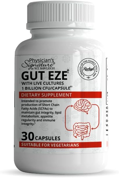 Rawleigh Gut Eze: 30 Capsules, Probiotique Végétarien quotidien pour les hommes et les femmes, 1 Million CFU/Cap, Microbiome-Based, Production SCFA + Gut, Digestif, Immunité, Appétit et Support Lipidique, Non-OGM