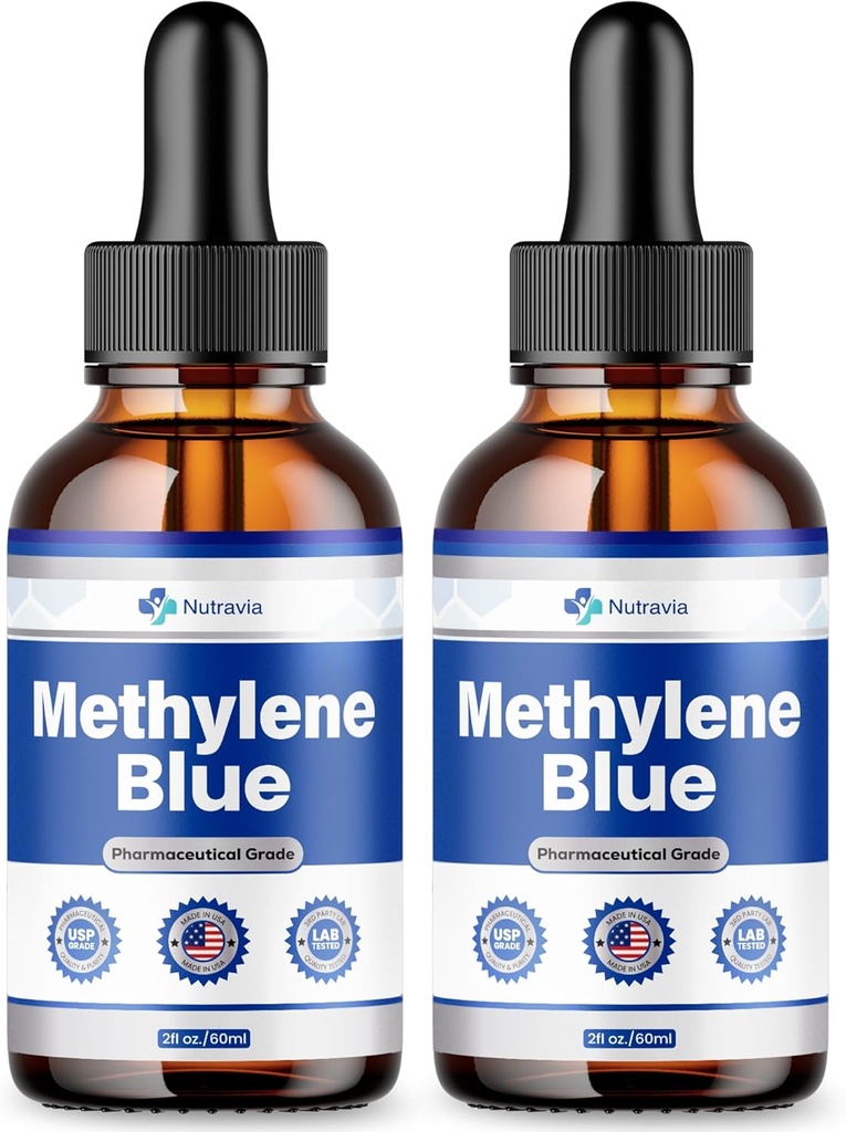 (2 Pack) Methyleen Blue 99,99% - Officiële Formule - Methyleen Blue Liquid Drops Advanced Strength, Verhoogde Absorptie, Methyleen Blue Supplement Liquid Powder Vergelijk met Pharmaceutical Grade (4oz)