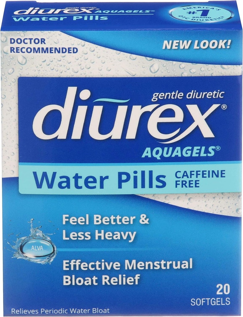 Diurex Aquagels - Cafeïnevrij Diureet - Onmiddellijke Release - Relieve Water Bloat - 20 Tel.