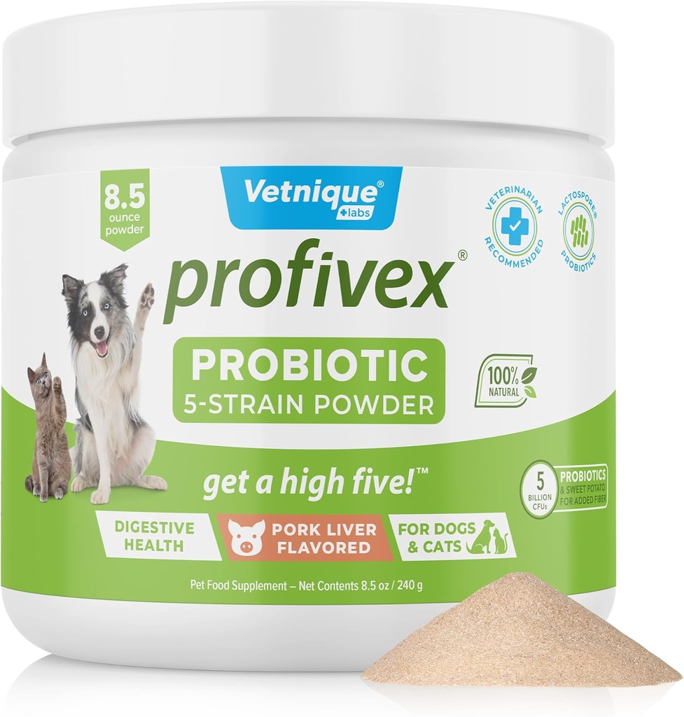 Vetnique Labs Profivex Probiotica voor honden Alle natuurlijke hondenkauwen & poeder voor de spijsvertering van de gezondheid Probiotische supplementen voor honden 5 Strains van Probiotica & Prebiotica (Powder, 8.5oz)