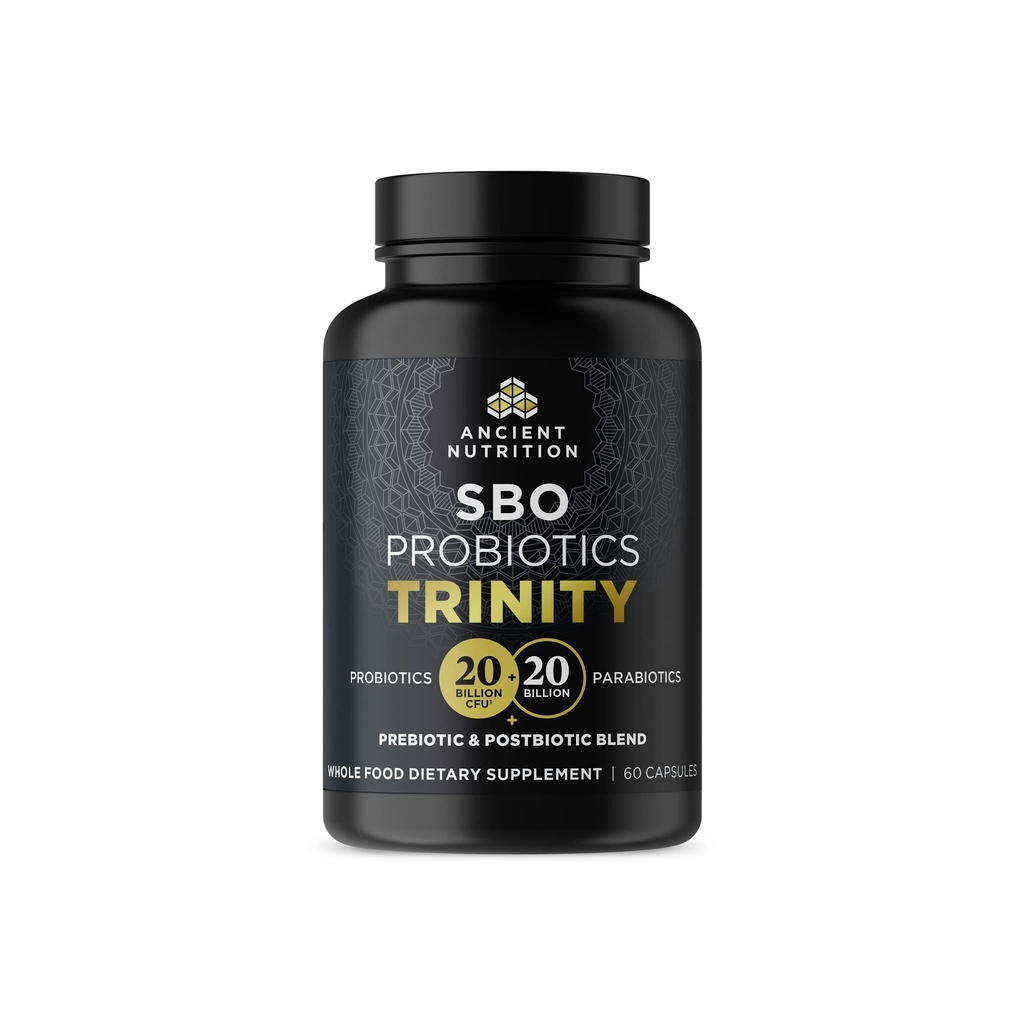 Ancient Nutrition SBO Probiotic Trinity Daily Care, Probiotics for Digestive Health, 40 Miljard Blend of Prebiotics, Probiotics, Postbiotics, and Parabiotics Reduces Occasional Bloating, 60 Tellen