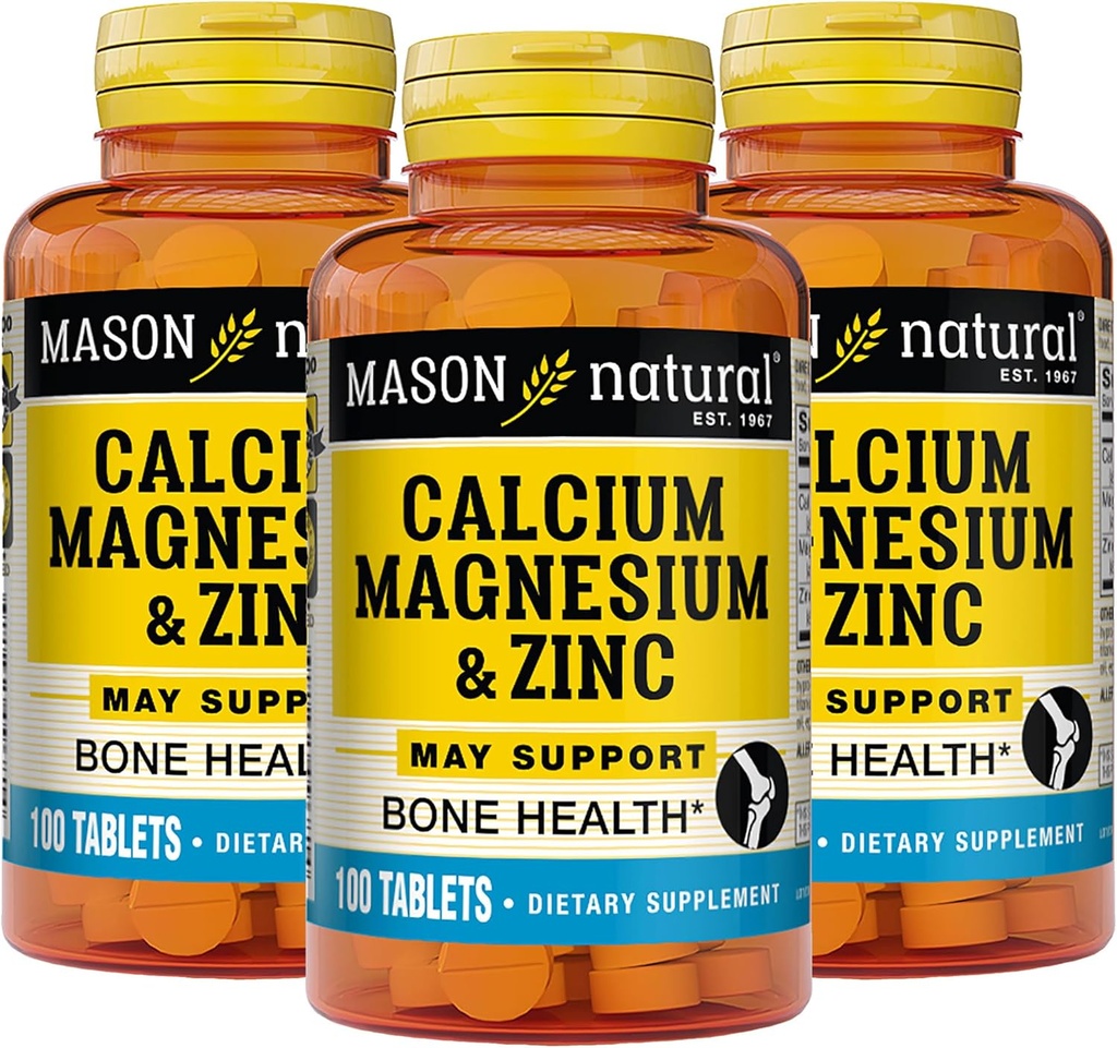 Mason Natural Calcium Magnesium & Zink, 300,Dagvoorziening, Ondersteunt normale Bone Health & Immuun System Booster, 3 Pack