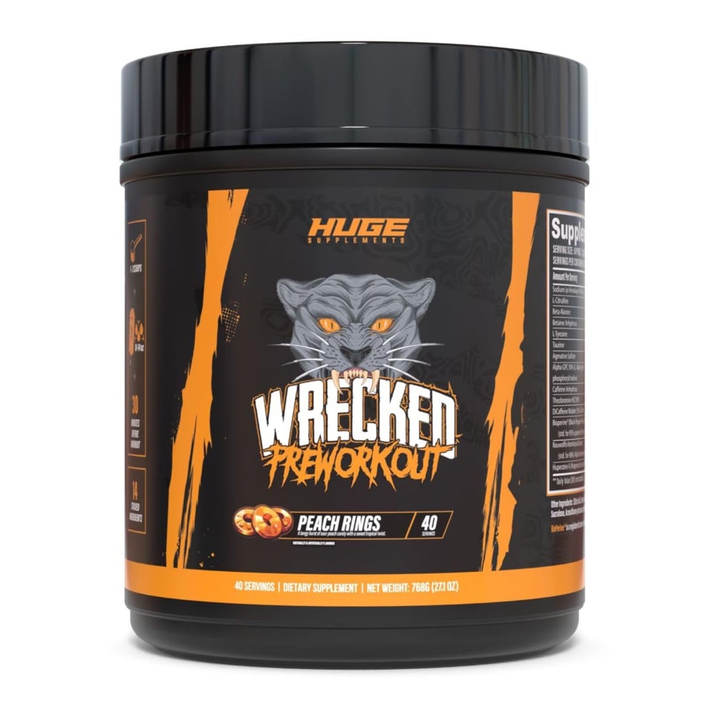 Wrecked Pre Workout Powder, Advanced Formula, Boosts Energy, Focus, Pumps & Performance, 10g L-Citrulline, 6.4g Beta Alanine, 5g Tyrosine, 1g Alpha GPC, 375mg Fast-Acting Cafeine & More (40 Servers)