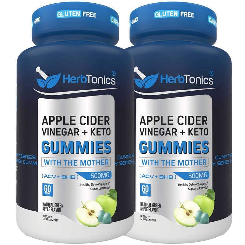 Herbtonics Gommies de vinaigre de cidre de pomme Keto - Digestion et detox Support - sans sucre BHB formule avancée pour le support de kéto - vinaigre de cidre brut avec la mère - 120 Gommies de vinaigre de cidre de pomme Vegan