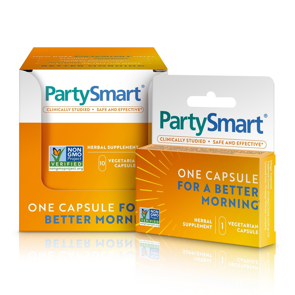 Himalaya PartySmart, 10 capsules individuelles - Alcool Disparition du foie pour un meilleur matin après avoir bu - végétalien, non OGM, sans gluten, cliniquement étudié