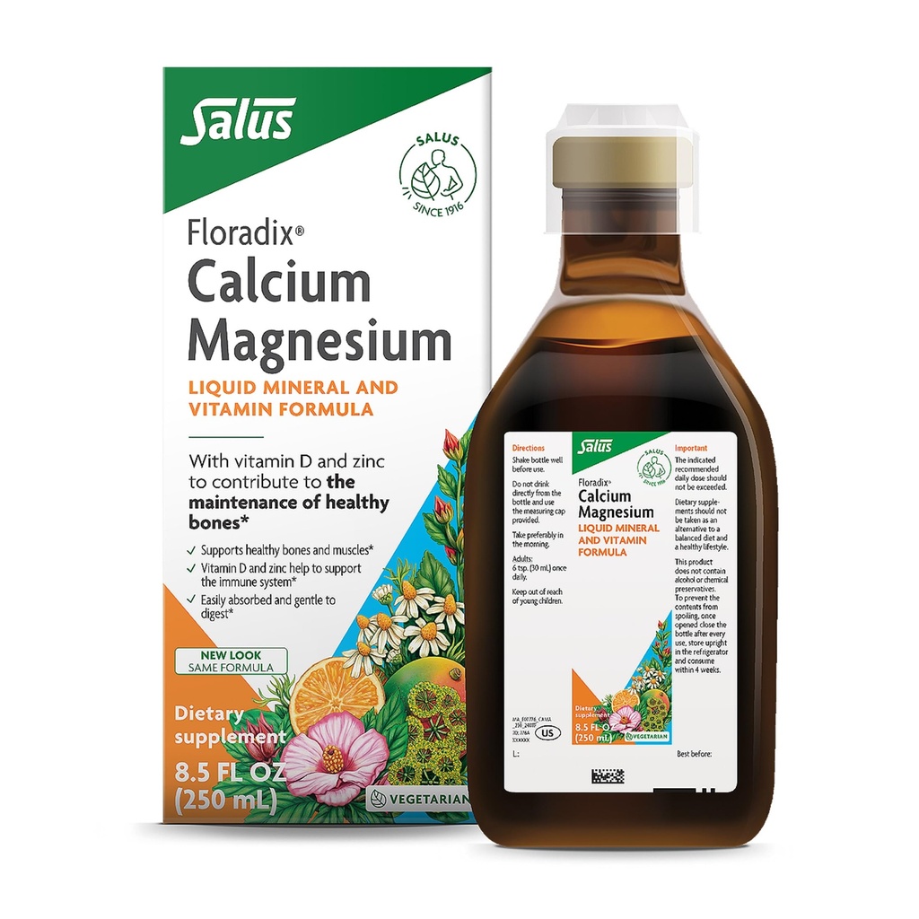 Floradix Calcium Magnesium Liquid Mineral & Vitamin Formula - Bone Support Supplement met Calcium, Magnesium, Vitamine D & Zink - Vegetarian & Non-GMO - 8.5 fl oz
