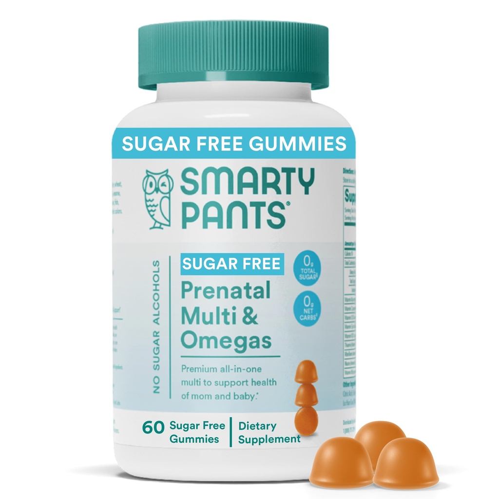SmartyBants Prenatale Vitaminen voor Vrouwen, Suikervrije Multivitamine Gummies: Methylfolaat, Omega 3 (ALA) Vitamine D3, C, Vitamine B12, B6, A, K & Zink, Inositol, Erytritol Vrij, 60 Tellen (20 Dagen Levering)