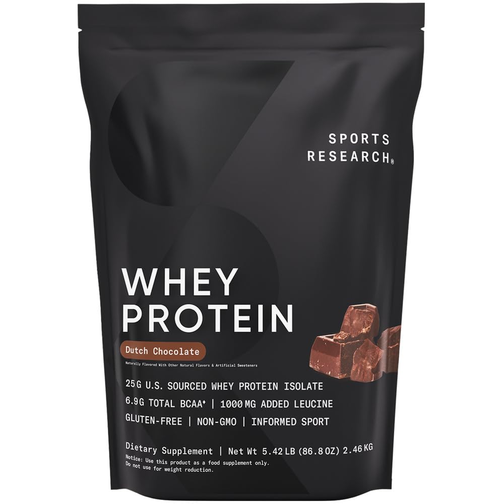 Recherche sportive Protéines de lactosérum - Sports Nutrition Protéines de lactosérum Isolées Poudre pour Lean Muscle Building & Workout Recovery - 5 lb Sac en vrac Protéines Poudre 25g par portion - Chocolat hollandais, 60 portions