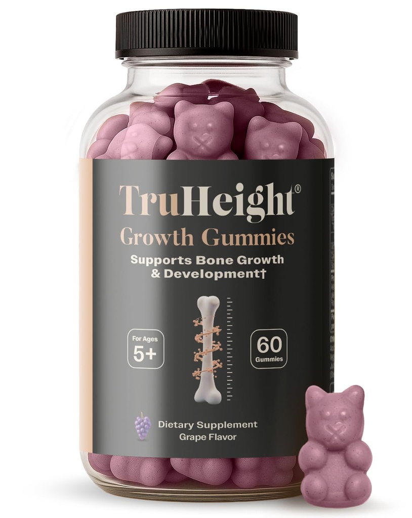 TruHeight Growth Gummies (Grape) Tall Nutrition for Natural Growth Supplement for Kids & Teens - Vitamine D, K, Calcium & Ashwagandha, Bone Strength Vitaminen D3 K2, Picky Eater, Taller Leeftijden 5+