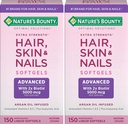 Nature's Bounty Hair, Skin & Nails Rapid Release Softgels, Argan-Infused Vitamine Supplement met Biotine en Hyaluronzuur, Ondersteunt haar, huid en nagel gezondheid voor vrouwen, 150 Tellen (Pack of 2)