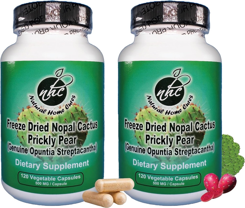 Nopal Cactus Capsules - Freeze Pear Extract - Fiber Supplement for Metabolic Health Support - Rich in Betalains & Nitraten - Non-GMO - 120 Veggie Caps (2 flessen)