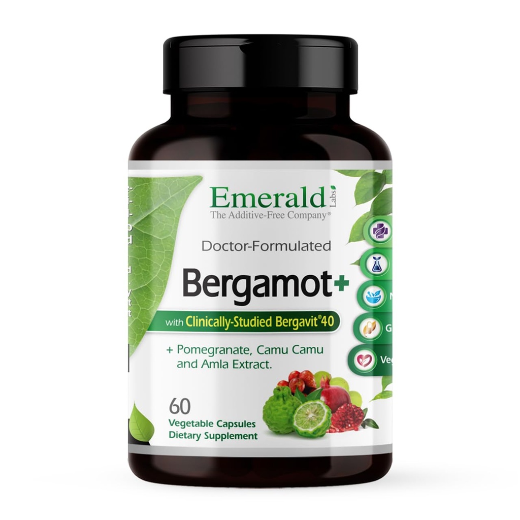 EMERALD LABS Bergamot+ - Soutient le métabolisme et la santé cardiaque avec Bergamot, grenade, Amla & Camu Camu - Sans gluten et végétalien - 60 capsules végétales (30 portions)