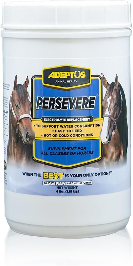 Adeptus Nutrition Volhardend Electrolyte Supplement voor alle klassen van paarden, Ondersteunt Hydratatie, Gebalanceerde Formule voor Sweat Vervanging, Prebiotic Gist Base, Easy-Feed Powder, 4 Lbs