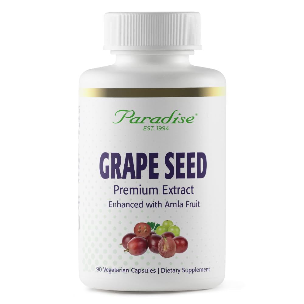 Paradijs Kruiden Grape Seed Extract, Actief Geheel Spectrum, Antioxidant, Veganistisch, Niet GGO, Glutenvrij, 90 Vegetarische Capsules
