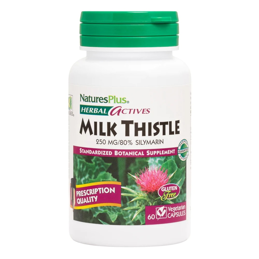 NaturesPlus Kruidenactieven Melkdistel - 60 capsules - Non-GMO, Veganistisch, Glutenvrij - 60 porties