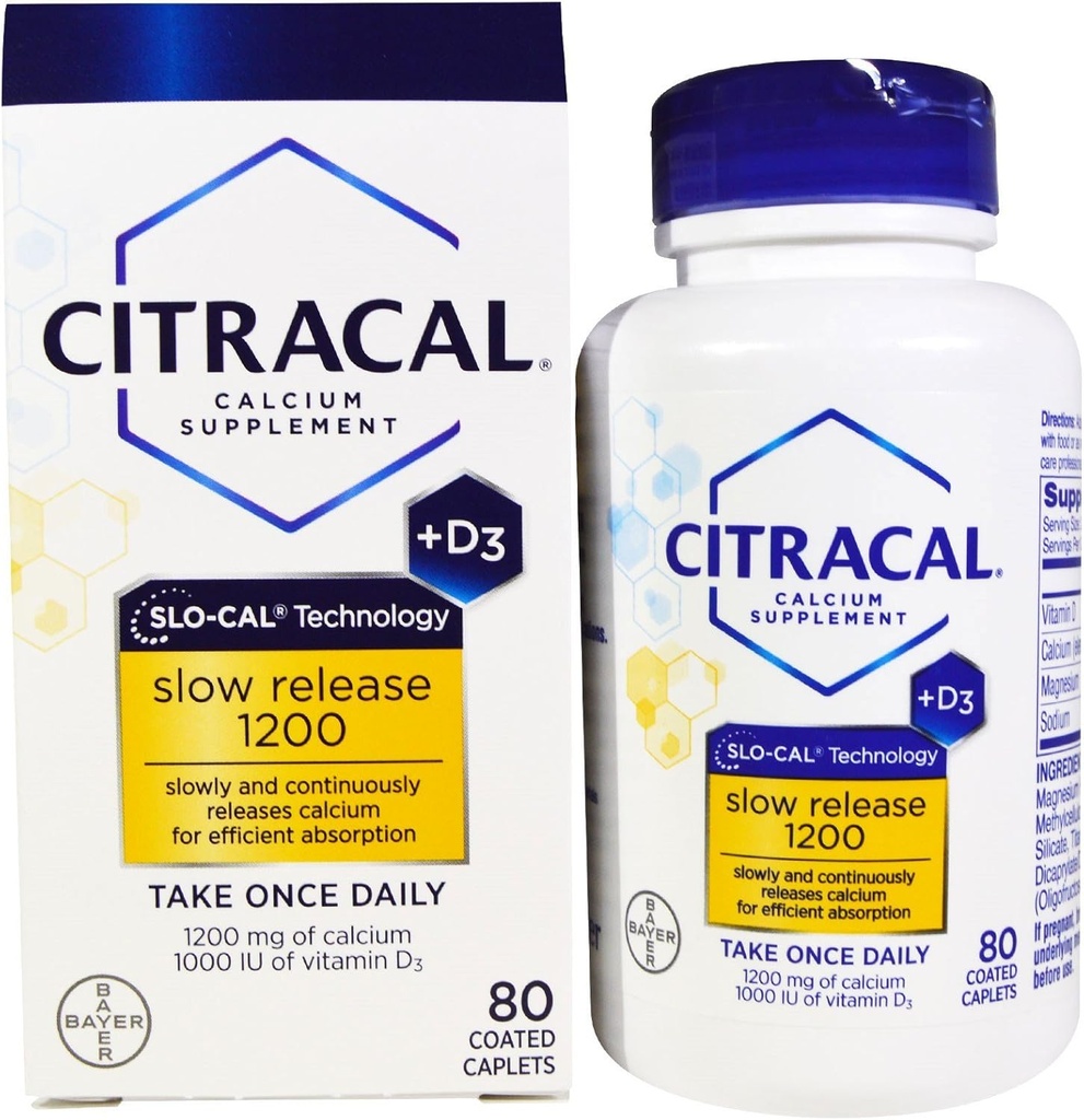 Citracal Calcium + D Langzame afgifte 1200, gecoate tabletten - 80 ea (verpakking van 2)
