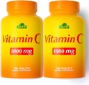 ALFA VITAMINS Supplément vitamine C 1000mg, puissant antioxydant pour le soutien immunitaire et la peau saine, favorise la formation de collagène, supplément alimentaire pour le bien-être quotidien, 100 comprimés, 2 flacons