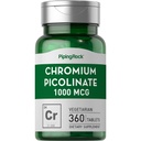 Piping Rock Chromium Picolinate 1000mcg, 360 comprimés Pills, Végétarien, Non-OGM, Supplément sans gluten