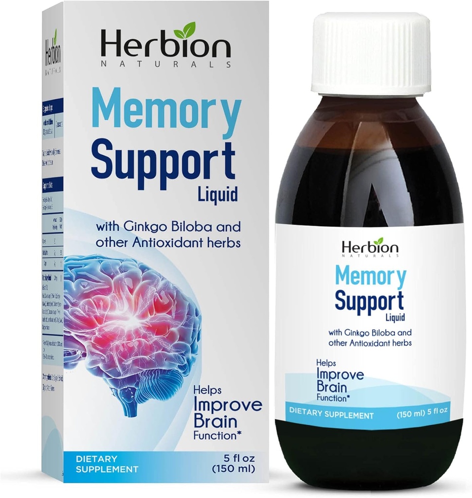 HERBION Naturals Geheugen Ondersteuning Liquid - helpt verbeteren Hersenfunctie & Absent Mindedness, Handhaaft gezonde Mood Levels met Ginkgo Biloba, Volwassenen en Kinderen Meer dan 12 jaar, 5 fl oz, 150 ml
