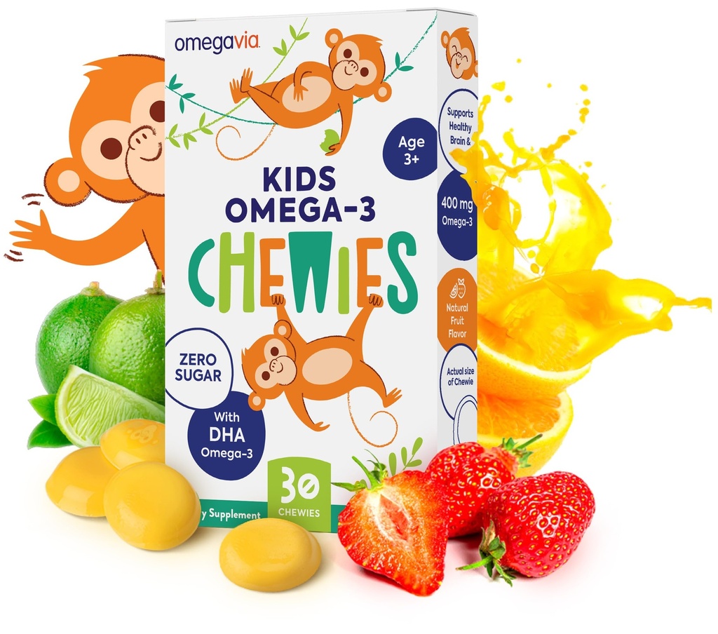 Omega 3 Gummies - Ultra-High DHA Chewable Gel Gummy - Omega 3 for Kids Ondersteunt hersenen & Eye Health - Sugar-Free Natural Fruit smaak - Kids Omega 3 Fish Oil Gummies (30 Tel.)