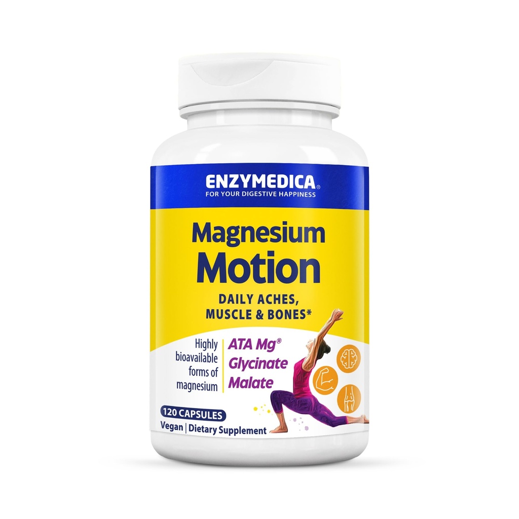 Enzymedica, Magnesium Beweging met 3 vormen van Magnesium, ATA Mg, Glycinate, Malate, Soothes Occasional Aches, Ondersteunt Bones & Spieren, 120 Capsules