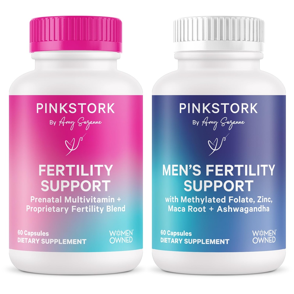 Pink Stork zijn en haar vruchtbaarheidsbundel: vruchtbaarheidssupplementen voor vrouwen, vruchtbaarheidssupplementen voor mannen, vruchtbaarheid prenatale vitamine, Vitex, Inositol, Folaat, Vitamine B6, 60 capsules