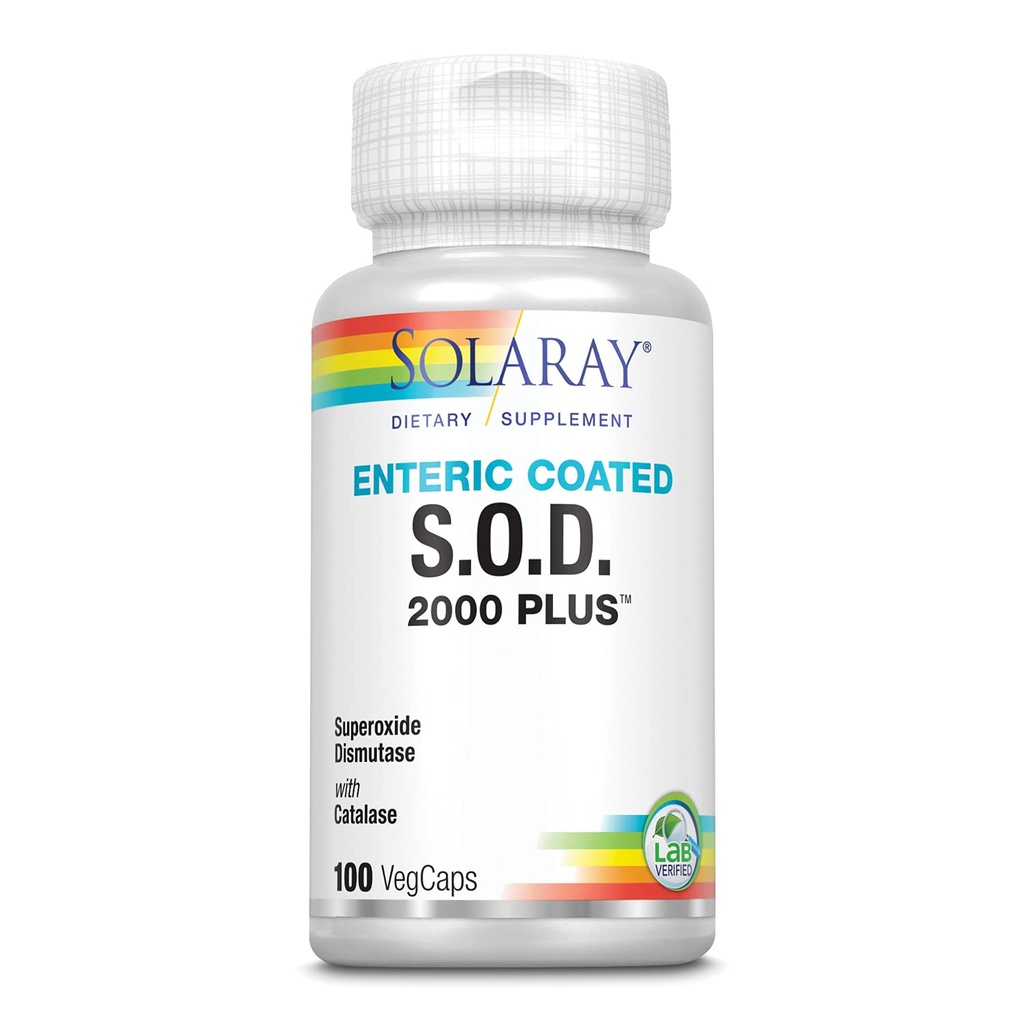 SOLARAY S.O.D. 2000 Plus - Superoxyde Dismutase (SOD) et supplément antioxydant Catalase, soutien du bien-être - avec extrait de thé vert, calcium, romarin, extrait de graines de raisin, garantie de 60 jours, 100 portions