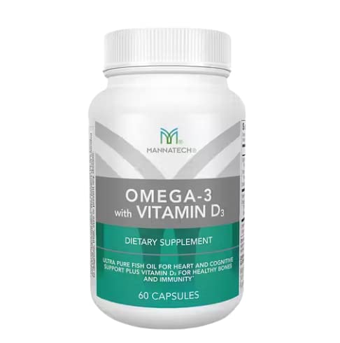 Mannatech Omega-3 met vitamine D3 voor bot, hartgezondheid en cognitieve ondersteuning, gemaakt van pure visolie